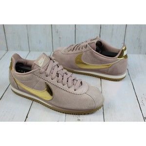 Nike Women's Size 8.5 Classic Cortez SE Taupe Metallic Gold Suede 902856-204